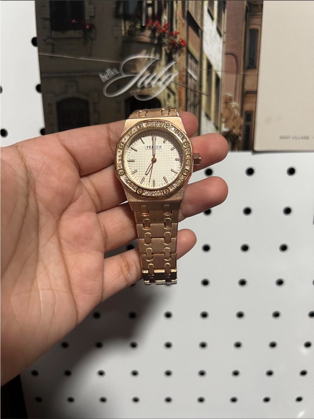 Peruce Rose Gold-Tone Women's Bracelet Watch with Crystal Bezel